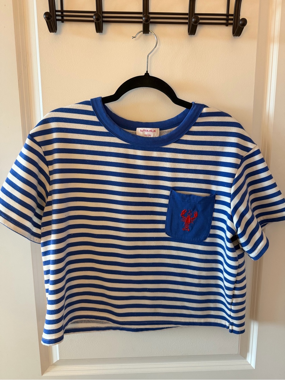 Buttermelon Blue & White Striped Lobster Tee